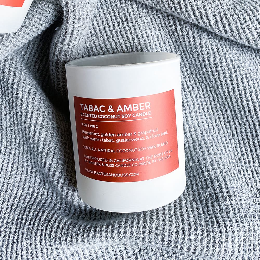 custom candle label shown on a white jar candle